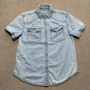 We The Free Denim Shirt Womens Small Blue Western Snap Button Short Sleeve FP